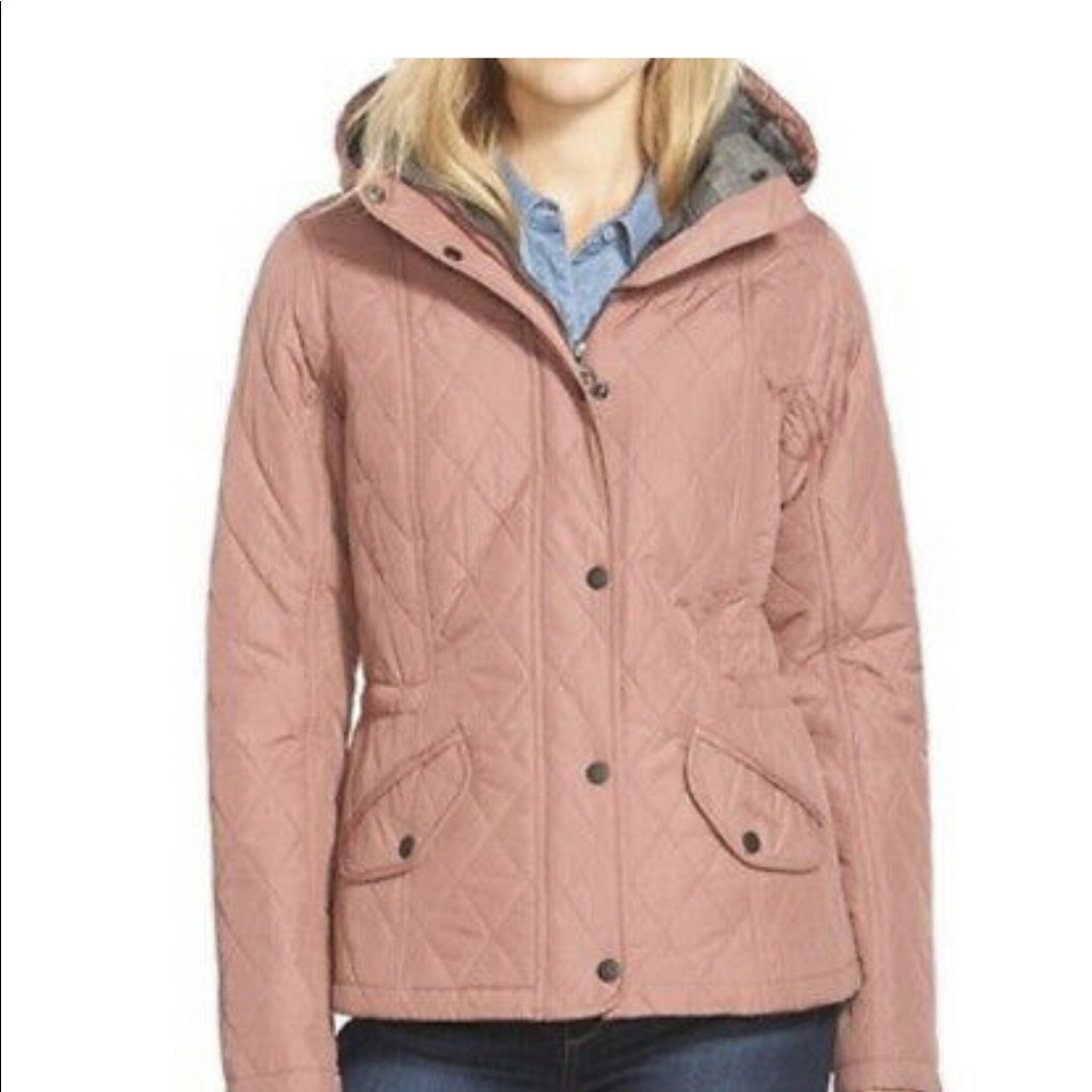 Barbour 'Millfire' Hooded Quilted Jacket Old Rose